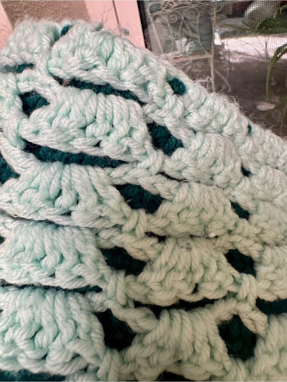 Handmade Crochet Open Weave Throw - Deep Teal 66”x44”.